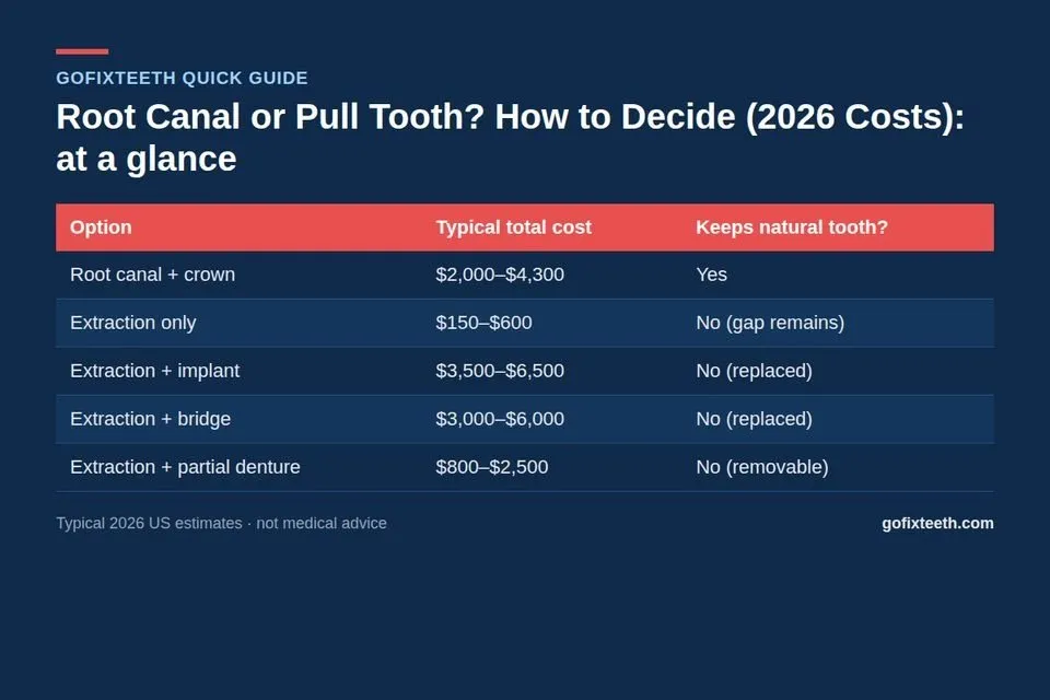 Root Canal or Pull Tooth? How to Decide (2026 Costs) at a glance