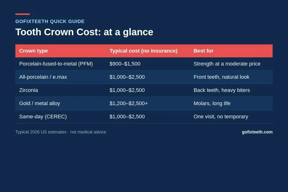 Tooth Crown Cost 2026 at a glance