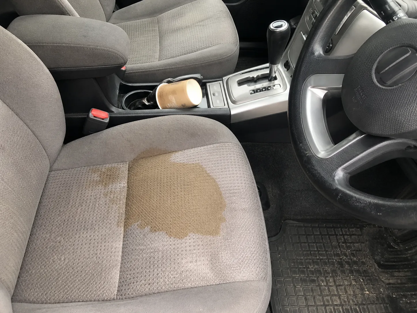 Fabric car seat stain example
