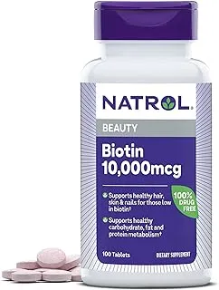 Natrol Biotin Beauty Tablets, Promotes Healthy Hair, Skin and Nails, Helps Support Energy Metabolism, Helps Convert Food Into Energy, Maximum Strength, 10,000mcg, Strawberry, 100 Count