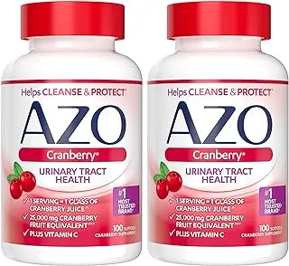 AZO Cranberry Urinary Tract Health Supplement, 1 Serving : 1 Glass of Cranberry Juice, Sugar Free Cranberry Pills, Non-GMO, 3 Month Supply, 100 Softgels (Pack of 2)