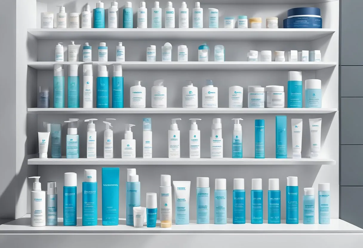 A display of La Roche-Posay cleansers arranged on shelves, showcasing various product ranges and options