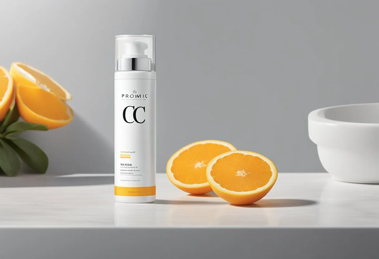 A bright, refreshing cleanser bottle sits on a clean, white countertop. The label prominently displays the VITAL C logo, evoking a sense of luxury and quality