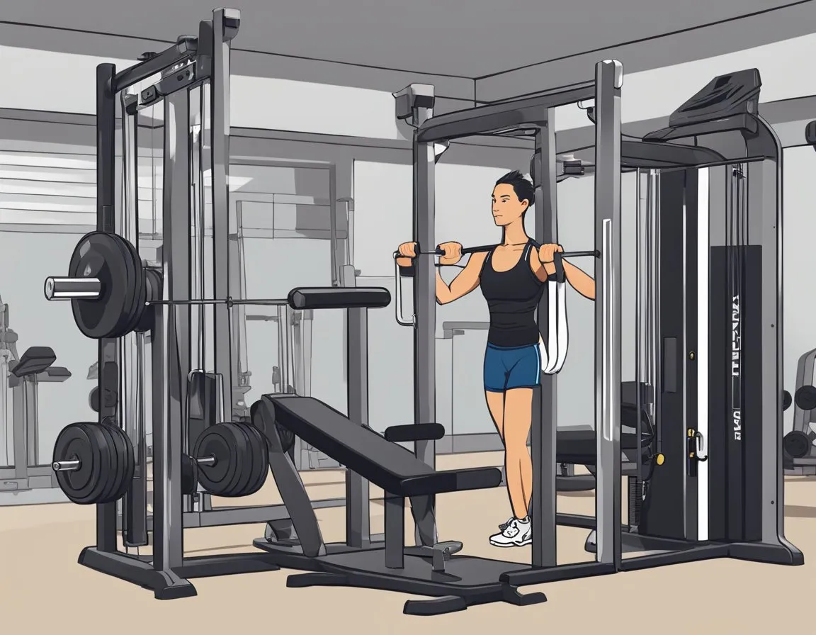 A person adjusts workout routine, deciding on HIIT before or after strength training. The scene shows equipment and gym setting to illustrate the choice