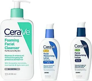 Daily Skincare Facial Bundle - Foaming Cleanser, AM Moisturizing Lotion with Sunscreen, PM Moisturizing Lotion