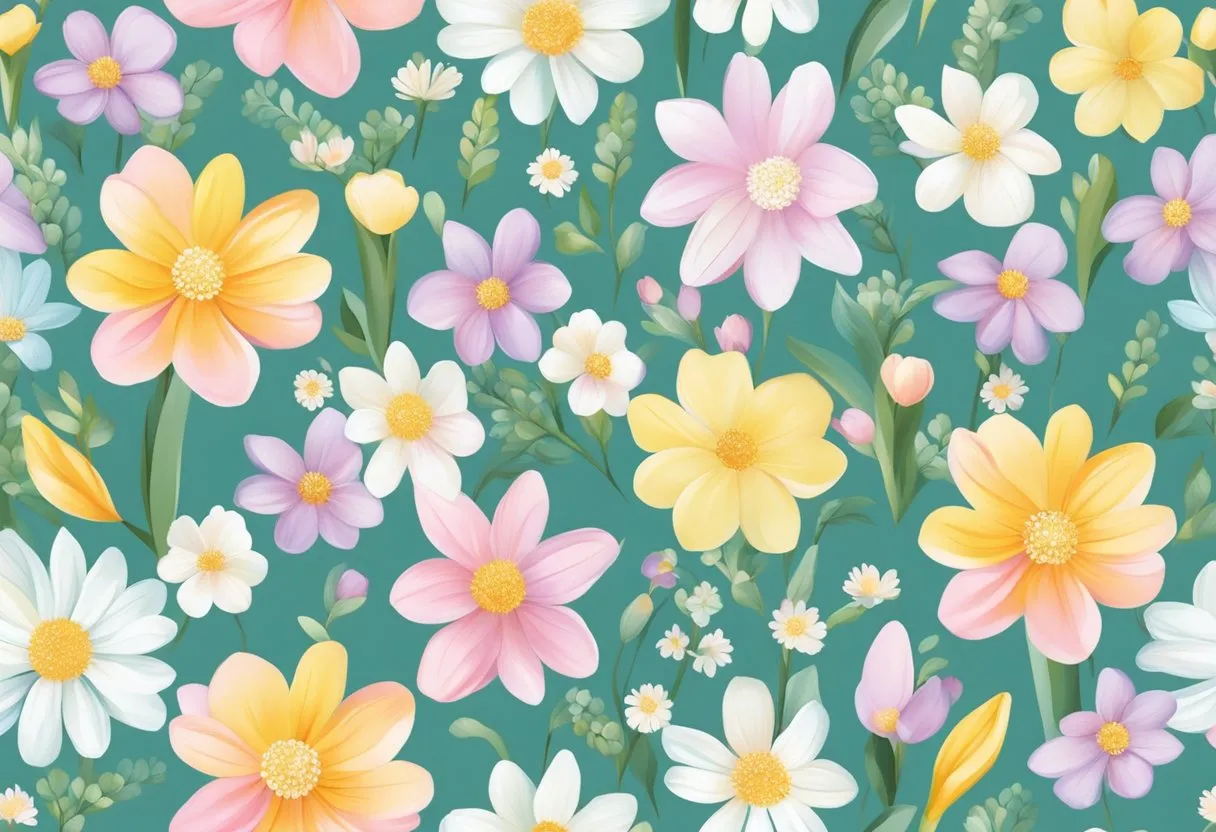 A colorful array of spring-themed nail designs, featuring delicate flowers, pastel shades, and shimmering accents