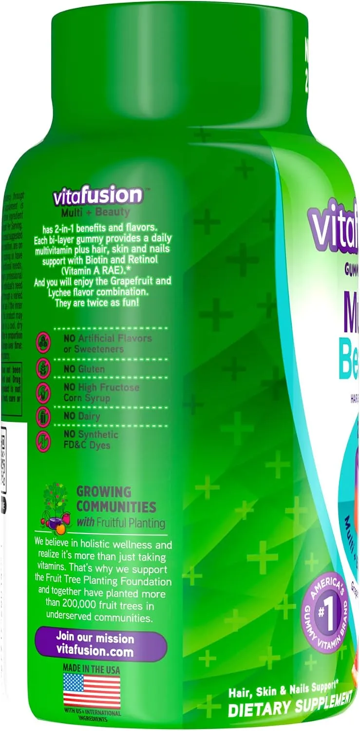 Vitafusion Multivitamin Plus Beauty – 2-in-1 Benefits – Adult Gummy with Hair, Skin Nails Support (Biotin Retinol – Vitamin A RAE) Daily, 90 Count Vitafusion Multivitamin Plus Beauty – 2-in-1 Benefits – Adult Gummy with Hair, Skin Nails Support (Biotin Retinol – Vitamin A RAE) Daily, 90 Count