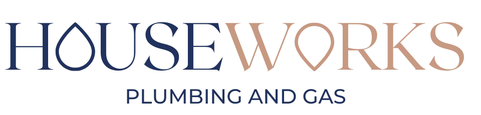Houseworks Plumbing and Gas logo in blue and copper text, licensed plumber and gas fitter in Perth.