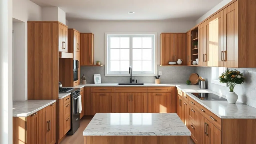 Moderne keuken van massief hout met stevige constructie, symbool voor lange levensduur.