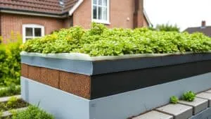 Dwarsdoorsnede van een sedumdak met EPDM folie en wortelbarrière op een Nederlands huis.