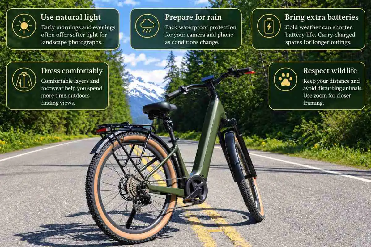 11 Instagram-Worthy Photo Spots in Juneau That Showcase the Best of Alaska 10 Green electric bike on a mountain road, with tips for outdoor photography and travel.