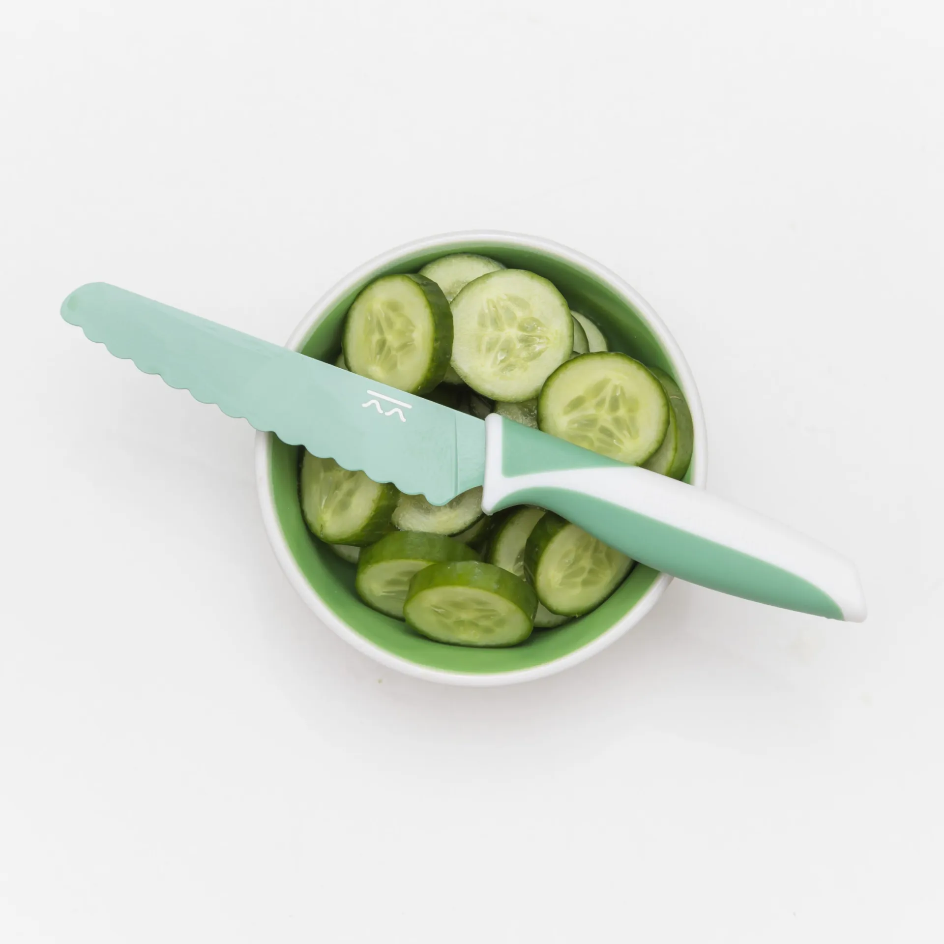 Sea Green KiddiKutter with sliced cucumber