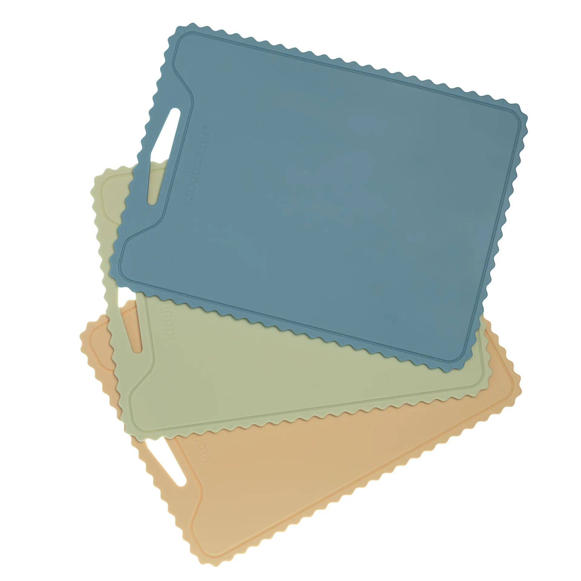 Silicone cutting boards in blue, sage and cream