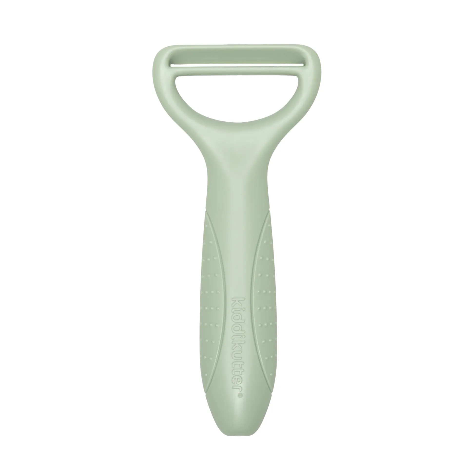 Kiddikutter Safer Peeler for kids in sage green with easy-grip handle