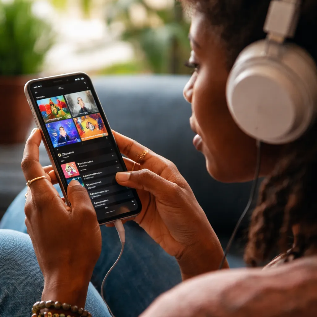 user enjoying curated playlist on Apple Music with headphones