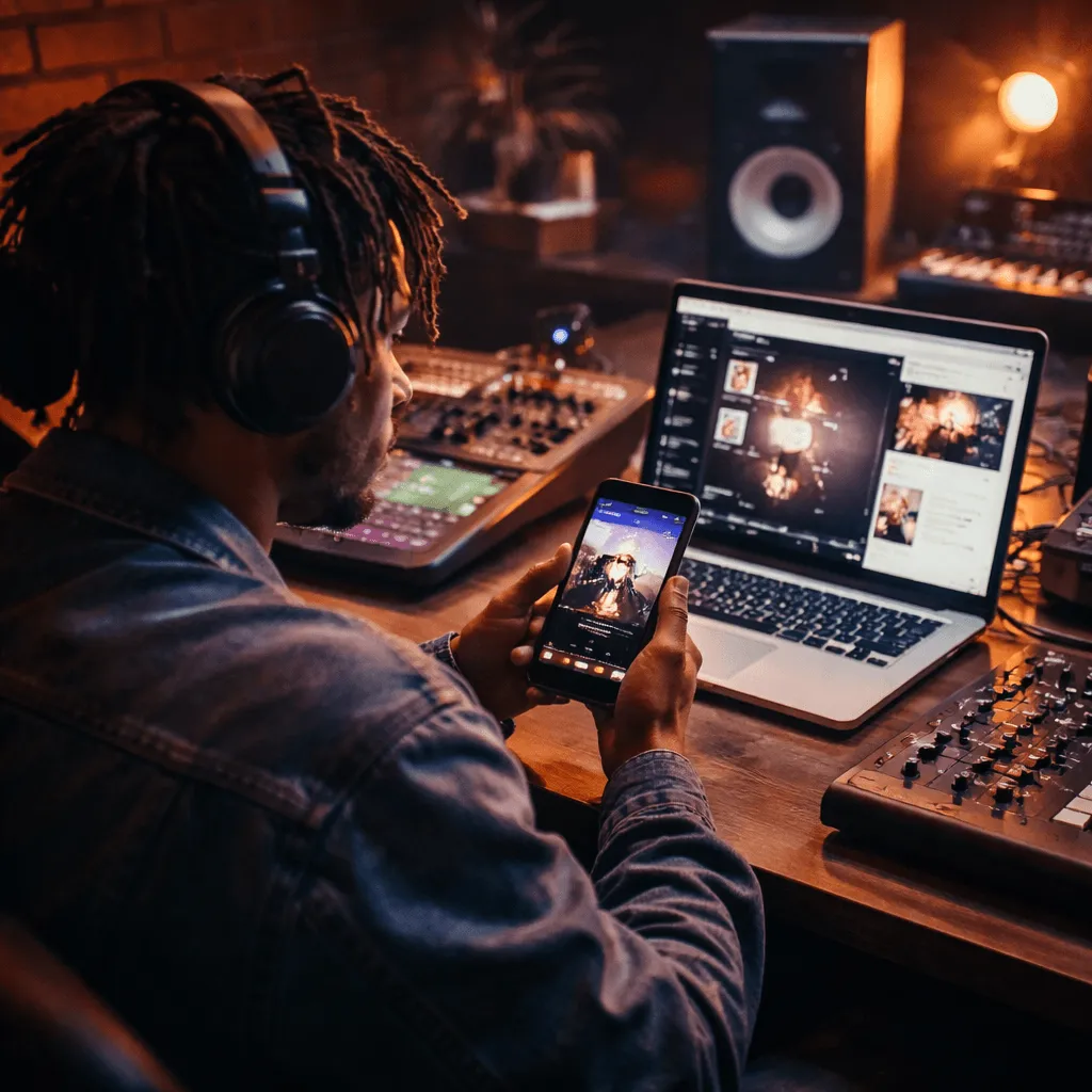 artist promoting music on social media platforms