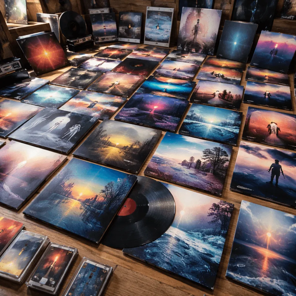diverse range of atmospheric music album covers from indie labels and artists