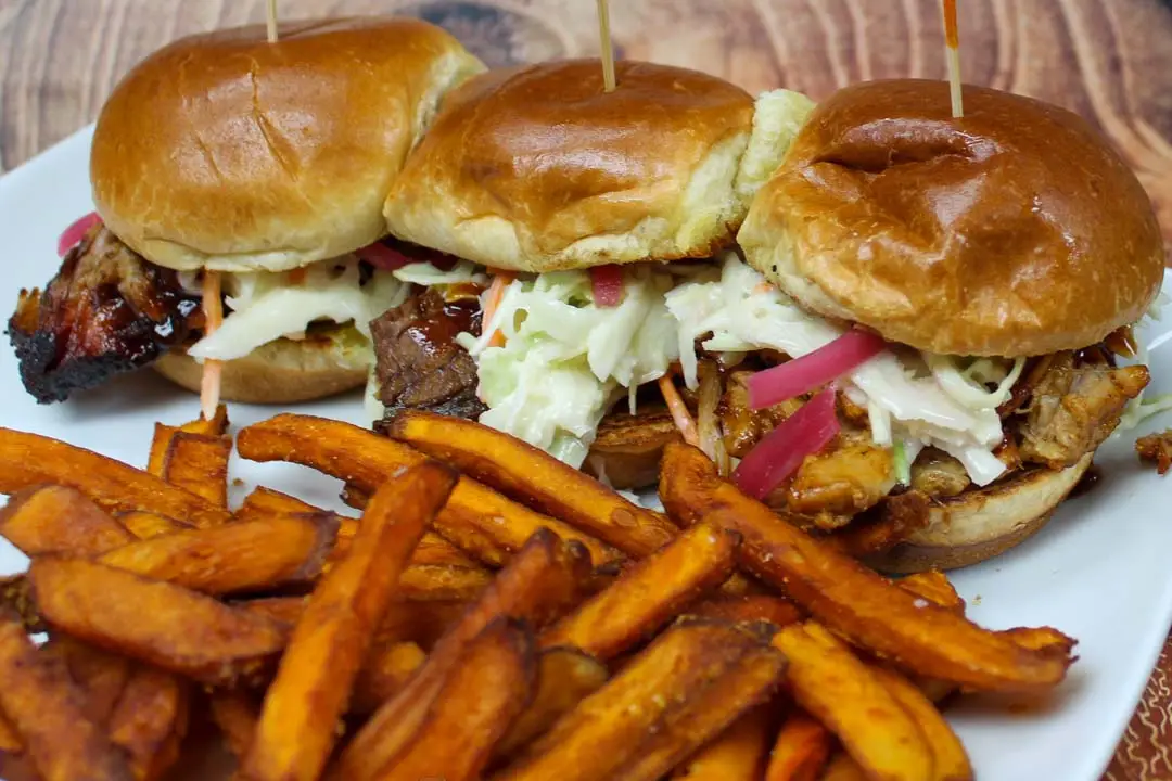 brisket sliders with crunchy slaw, pickled onions and sweet BBQ sauce - Legends Barbecue - Portsmouth NH brisket sliders with crunchy slaw, pickled onions and sweet BBQ sauce - Legends Barbecue - Portsmouth NH
