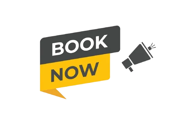 A graphic featuring a speech bubble reading BOOK NOW in bold letters next to a megaphone icon, promoting exclusive Holiday Packages on a light background.