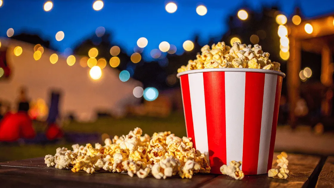 Colorado winter movie night with snowy mountain views