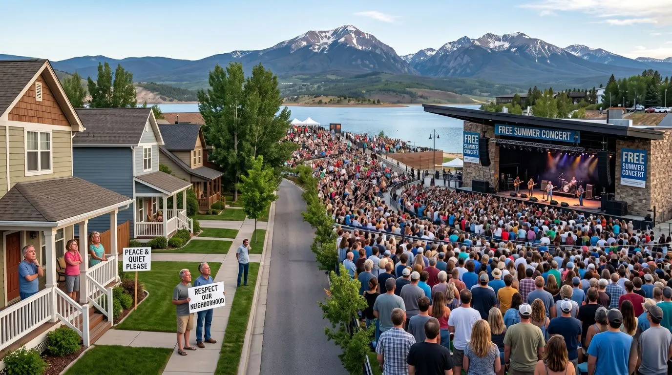 Dillon Amphitheater sunset concert with Lake Dillon and mountain views