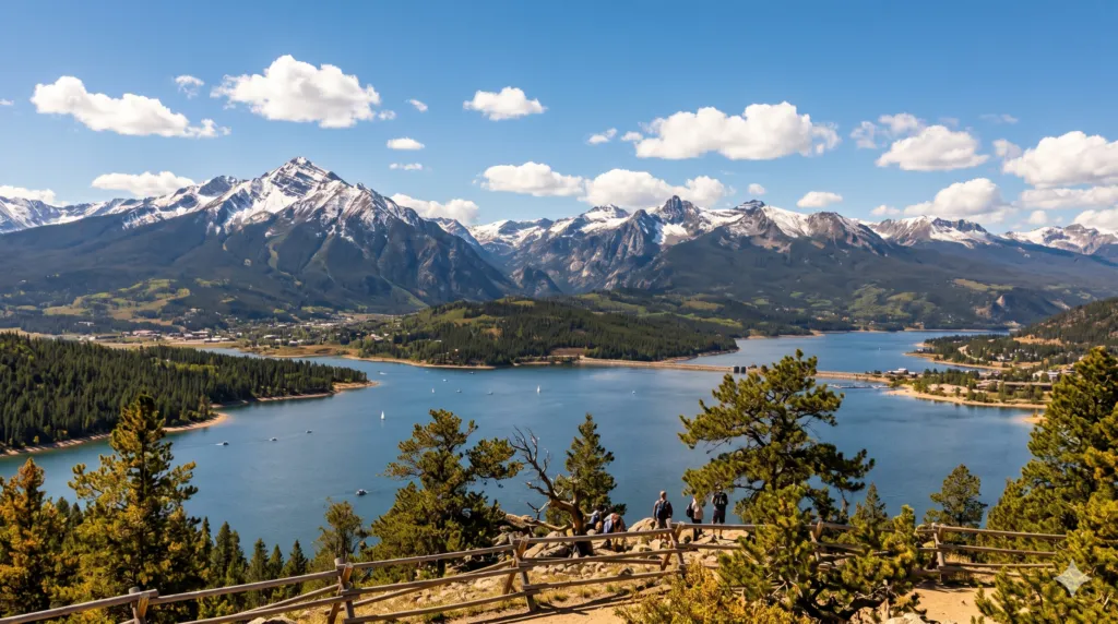 Sapphire Point overlook near Dillon Colorado showing mountain and reservoir views