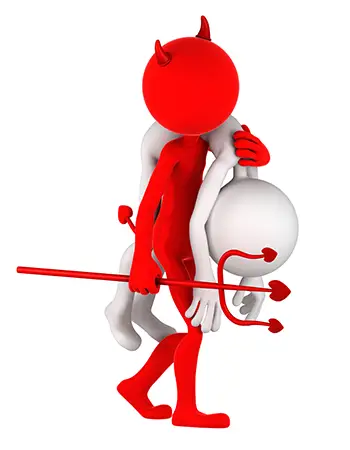 Devil carrying businessman on shoulder gjrimtc