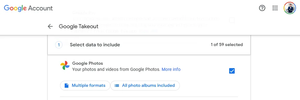 Google Takeout: Fotos auswählen