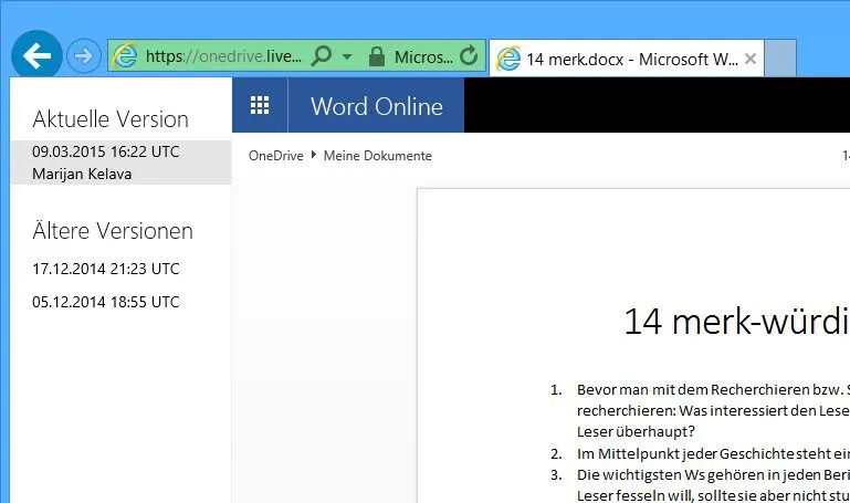 versionenonedrive
