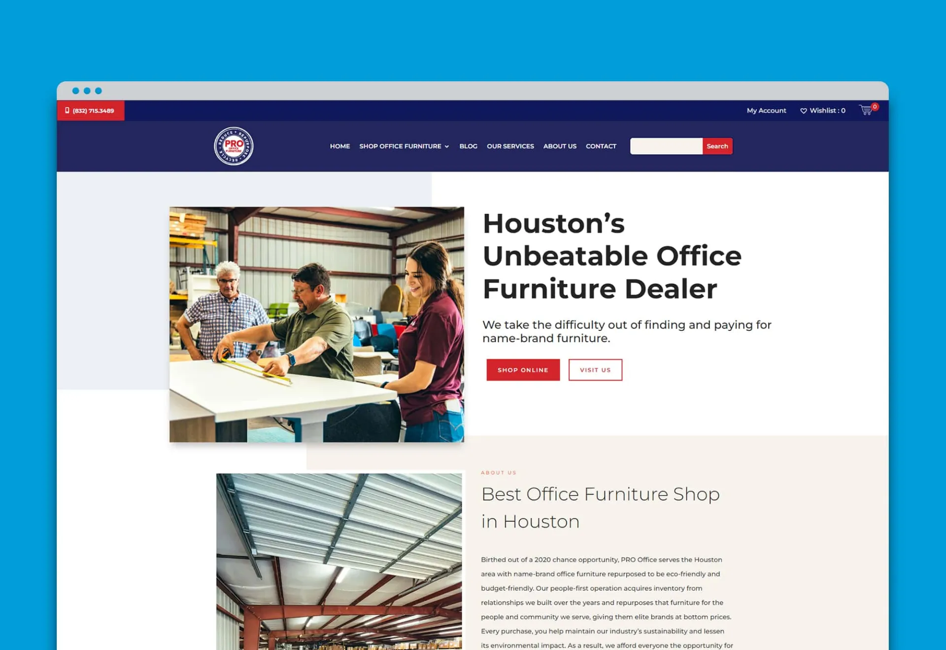 Website for an Office Furniture Resale Store in Houston