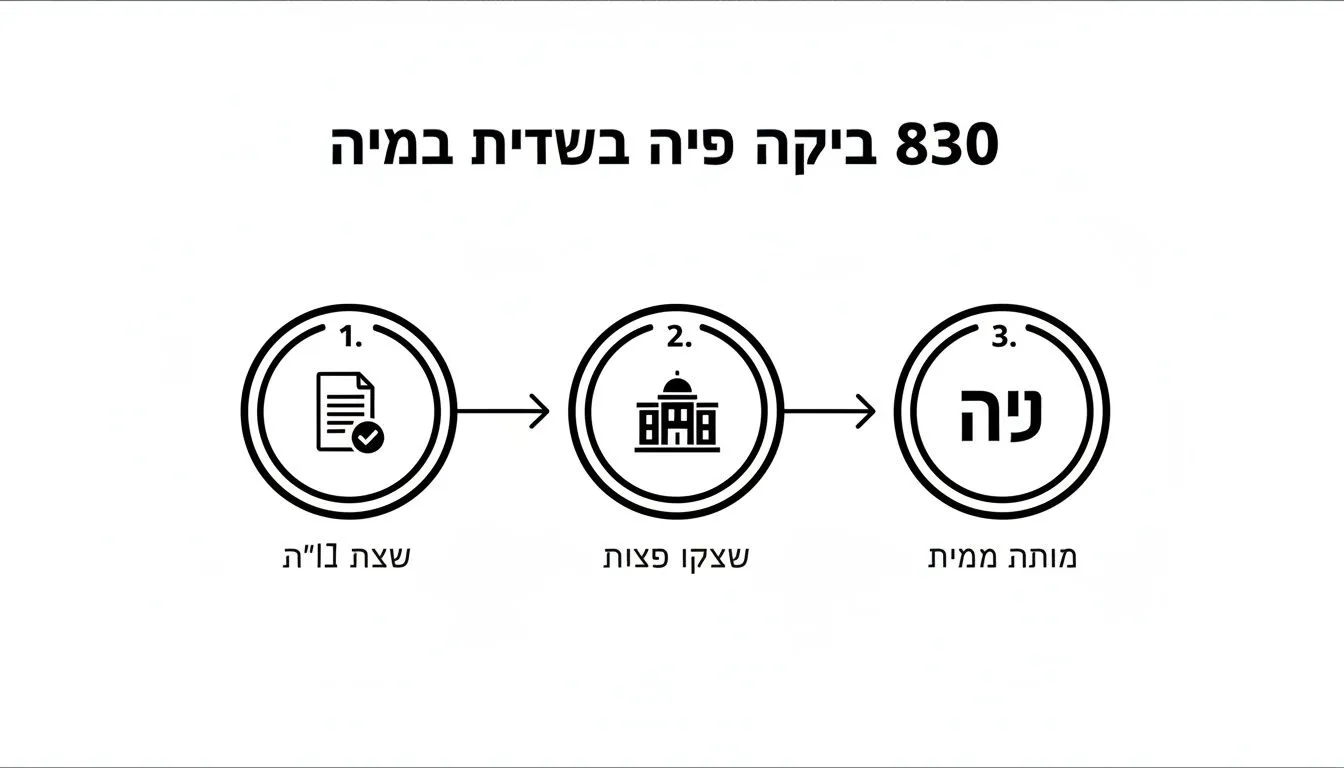 תרשים זרימה של תהליך מס' 830, הכולל אישור מסמכים, ביקורת מוסדית והחלטה סופית.