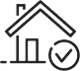 Simple black line drawing of a house with a large checkmark inside a circle to the right, suggesting approval or verification related to the home.