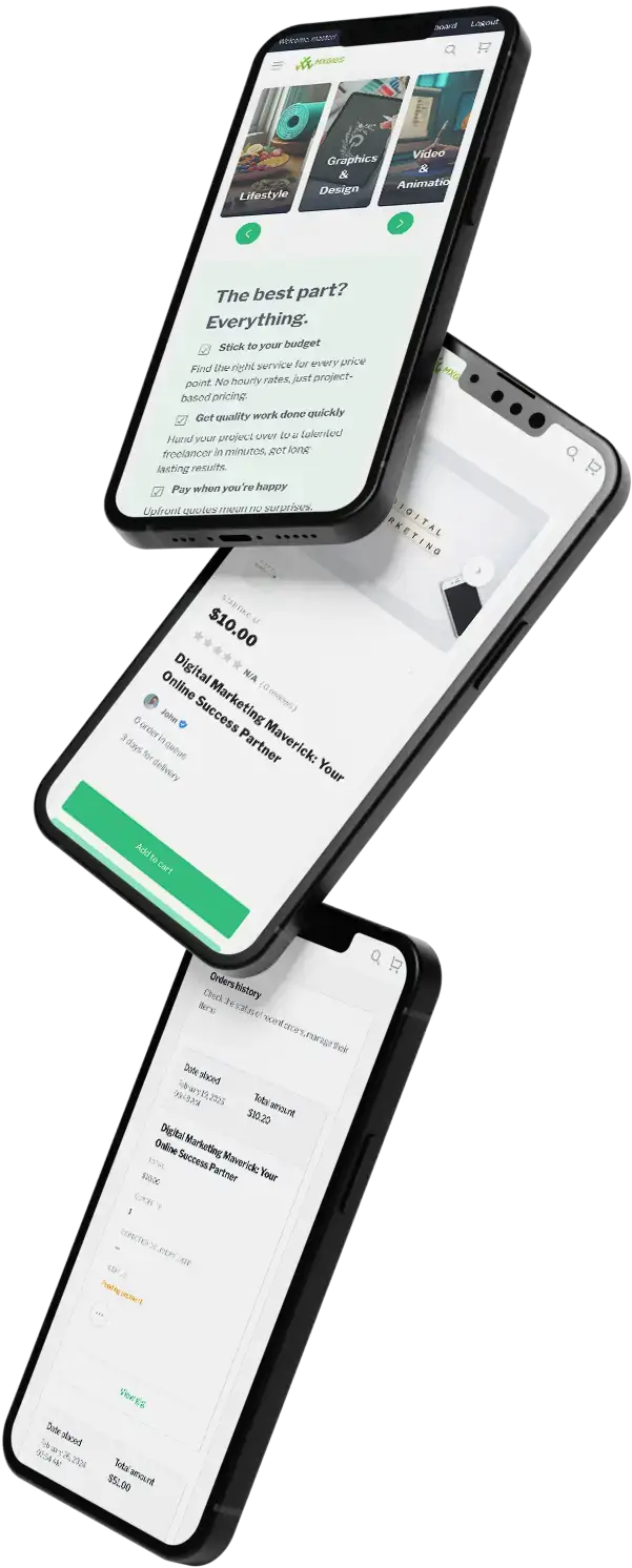 Fiverr Clone 11 Fiverr Clone App Three Mobile Screens Preview