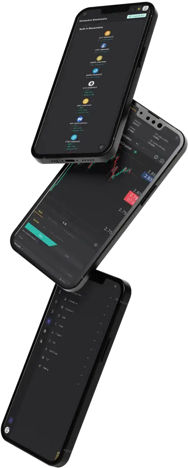 Binance Clone 10 MXCryptoX clone App UI Triple Screen Display