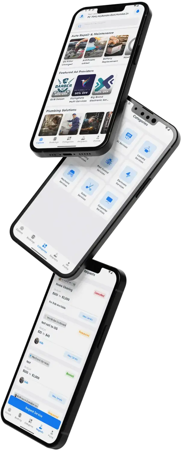 Uber for X 11 Uber for x Clone App Three Mobile Screens Preview