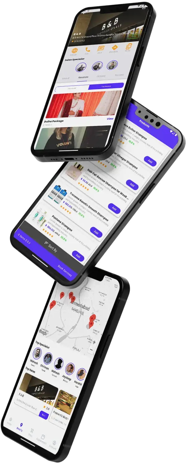 Uber for Massage 11 Uber for Massage App UI Triple Screen Display