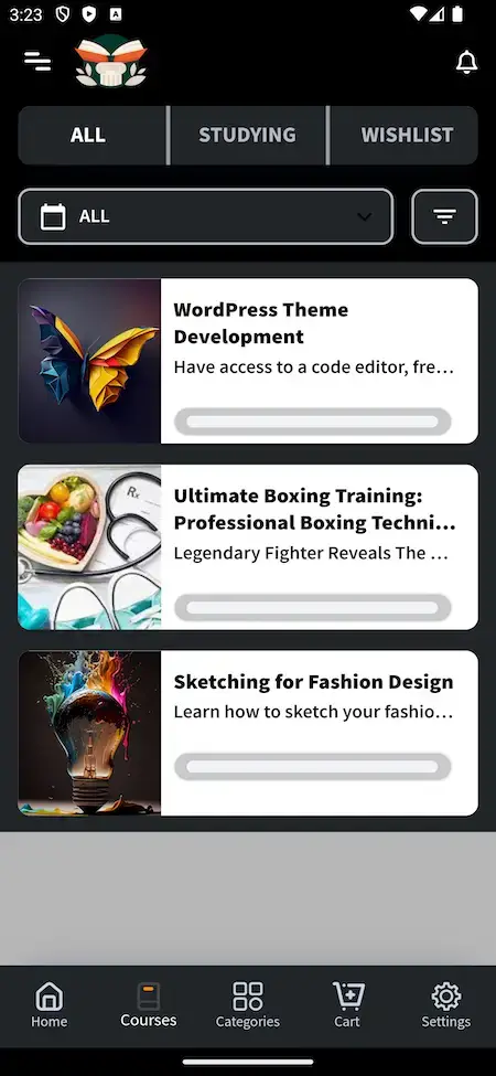Byju's Clone 21 Complete list of courses displayed on Byjus Clone App.