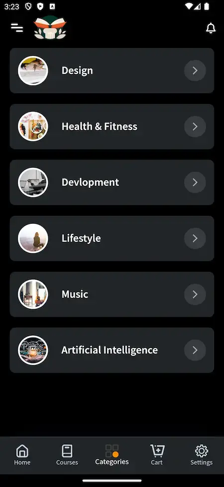 Byju's Clone 20 Byju's clone platform showcasing categorized course listings for easy navigation.