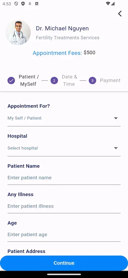 Practo Clone 19 Practo Clone Doctor Appointment Screen with booking and scheduling features.