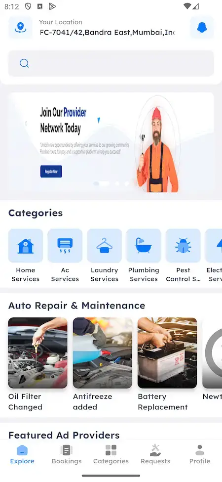 Uber for X 24 Uber for x clone auto repair homepage Screen