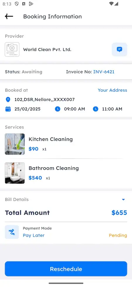 Uber for X 17 Uber for x-Inspired Mobile App booking information Screen
