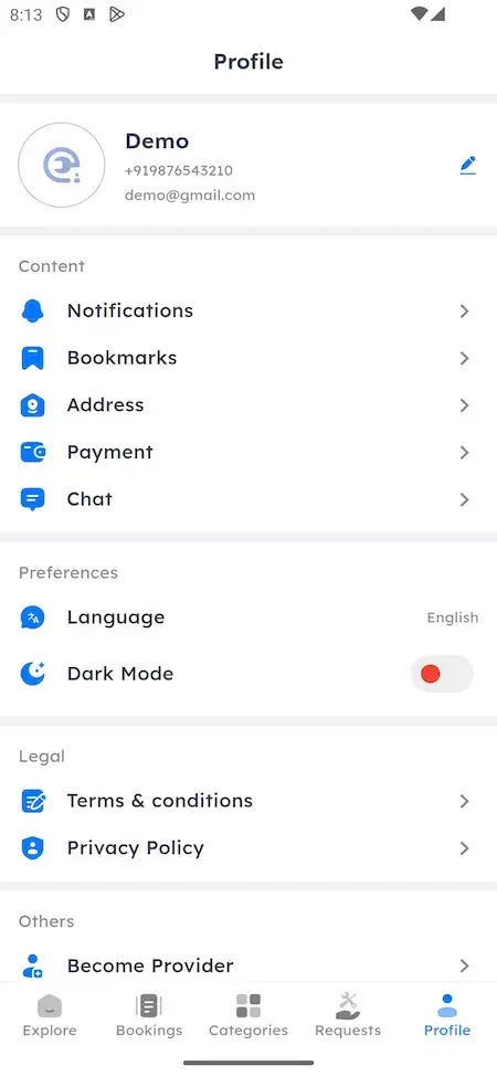 Uber for X 18 Uber for x clone demo user profile Summary Screen