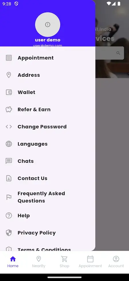 Uber for Massage 21 Uber for Massage Mobile App User demo Screen.