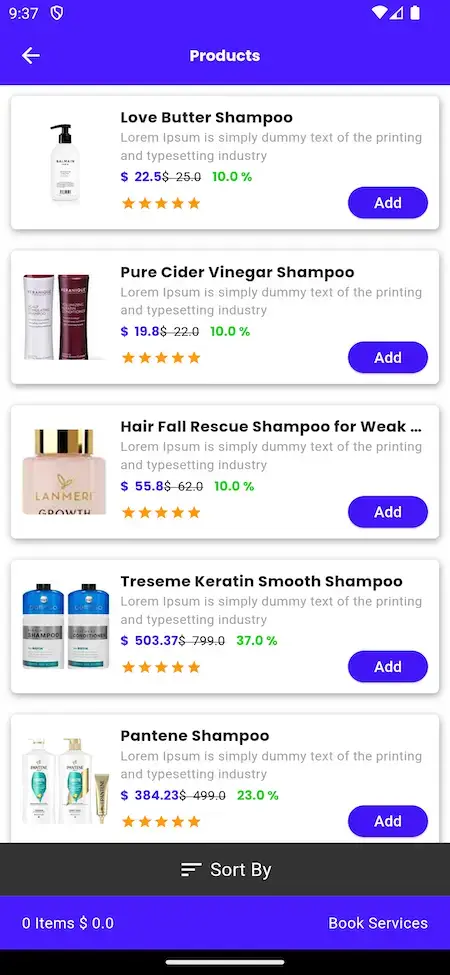 Uber for Massage 23 Uber for Massage Mobile App Products Screen.