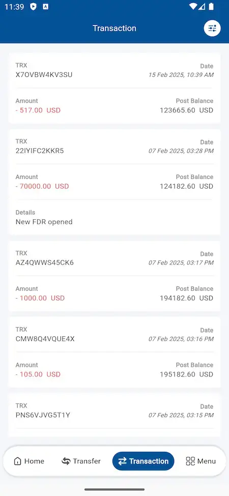 Banking Solution 21 Banking solution transactions Details Screen