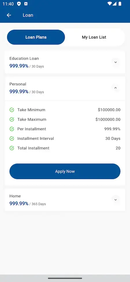 Banking Solution 24 Banking solution loan plans Details Screen