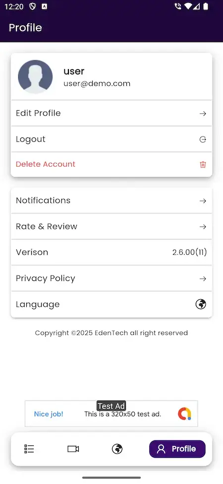 Zoom Clone 22 Zoom clone Mobile App User profile Screen.