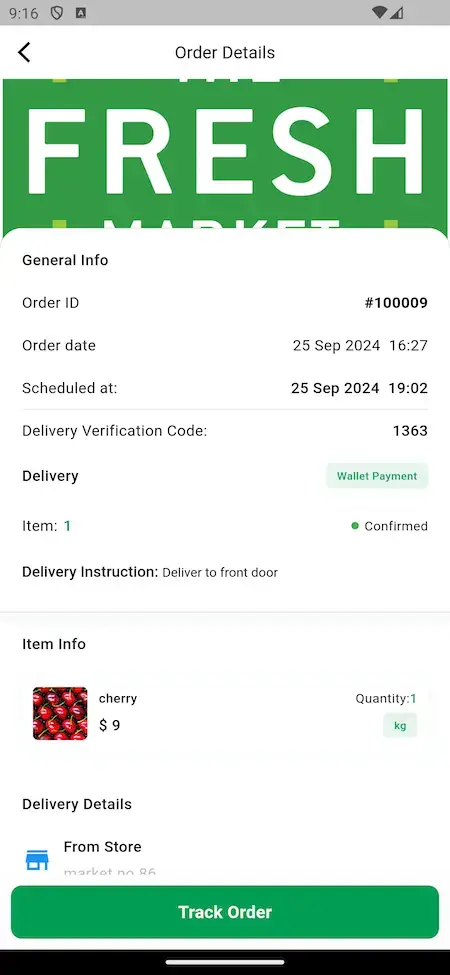 Glovo Clone 24 Order details & Track Order Options Screen Glovo Like App