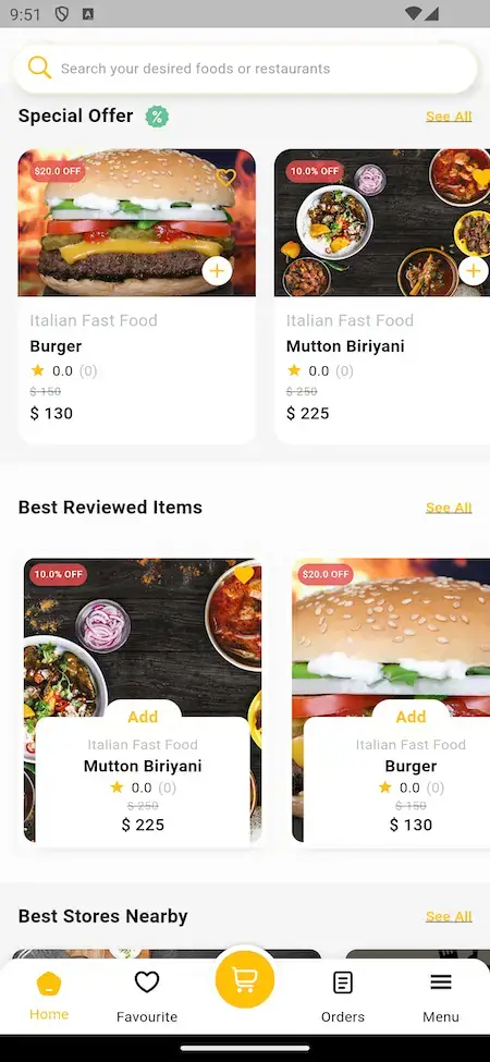Deliveroo Clone 25 Search screen showing food and restaurant options on the Deliveroo app.