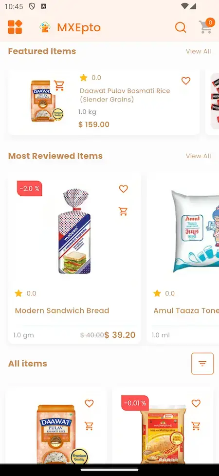 Blinkit Clone 22 Blinkit Clone Mobile App Featured & Reviewed Items Screen.